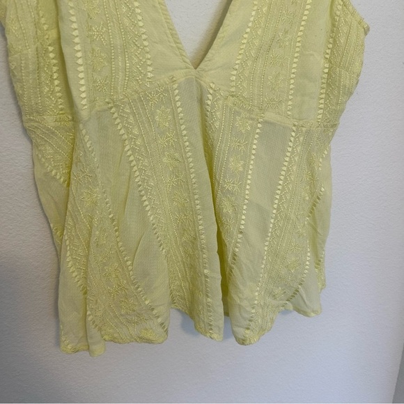 Free People Twist And Shell Embroidered Top Pale Yellow Tie Open Back Size Large - Picture 6 of 10